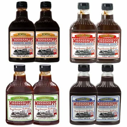 mississippi-bbq-pakket-4x2 Mississippi barbecue saus pakket met 8 flesjes.